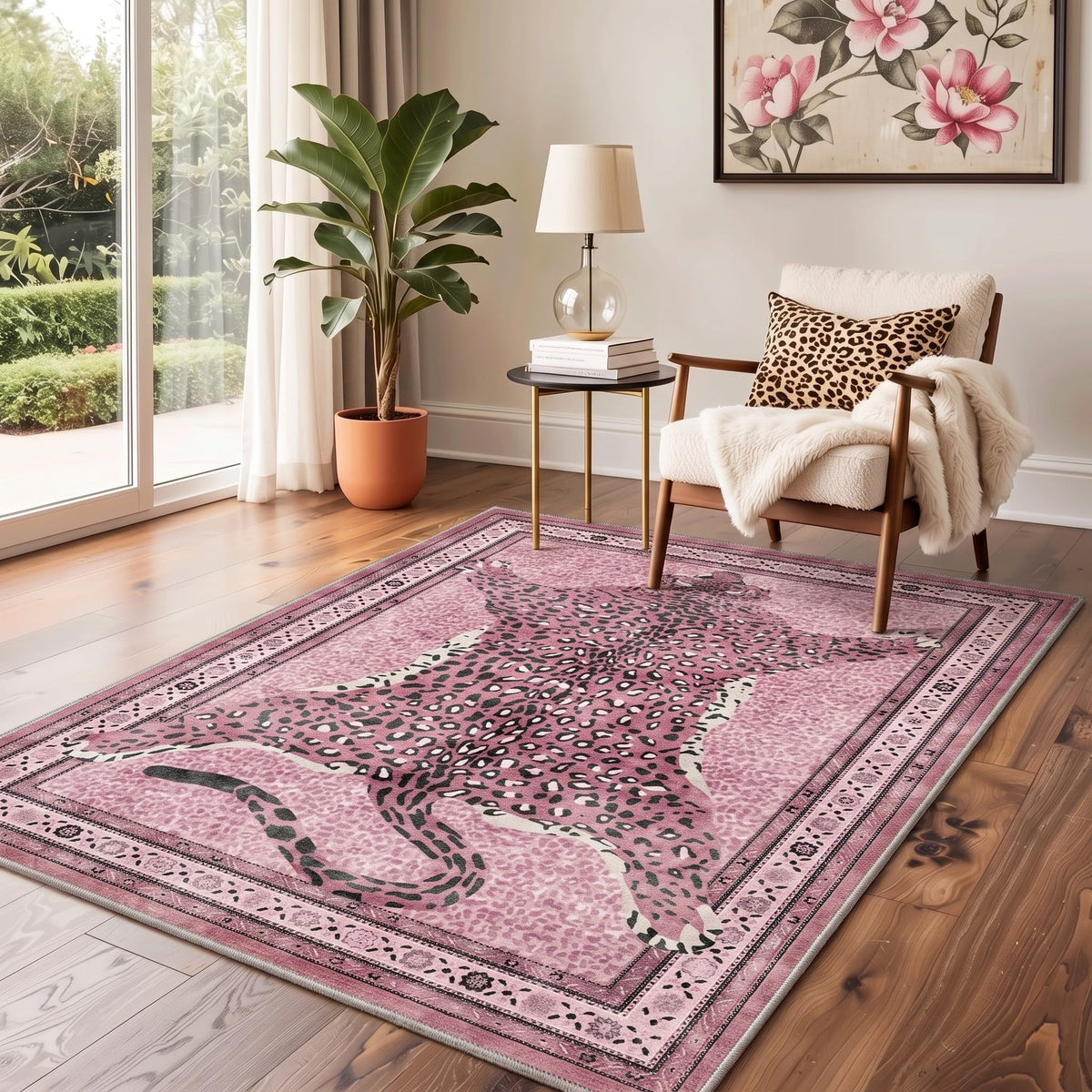 Bavni Leopard Rug 5x7 Cheetah Animal Print Rug Washable Jungle Rugs Blue