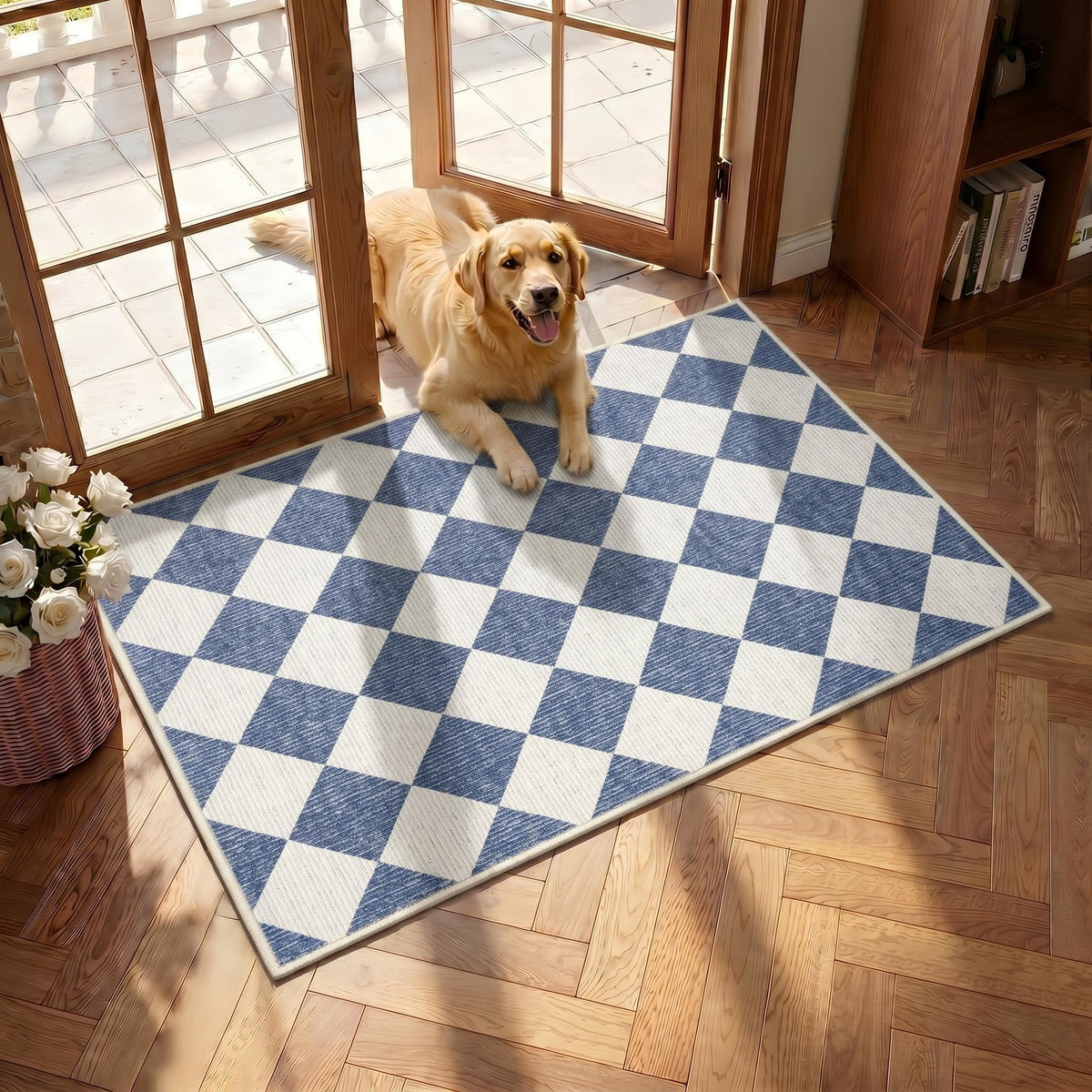 GarveeHome 5x7 Checkered Area Rug Black and Brown Washable Living Room Rug