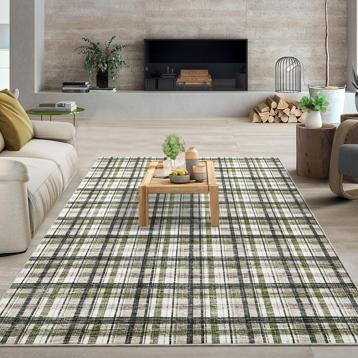 Large Living Room Rugs 8x10 Area Rugs Machine Washable Modern Geometric Neutral Rug Non Slip Low Pile Farmhouse Stain Resistant Carpet for Bedroom Nursery Classroom Dorm 8'x10' Multi