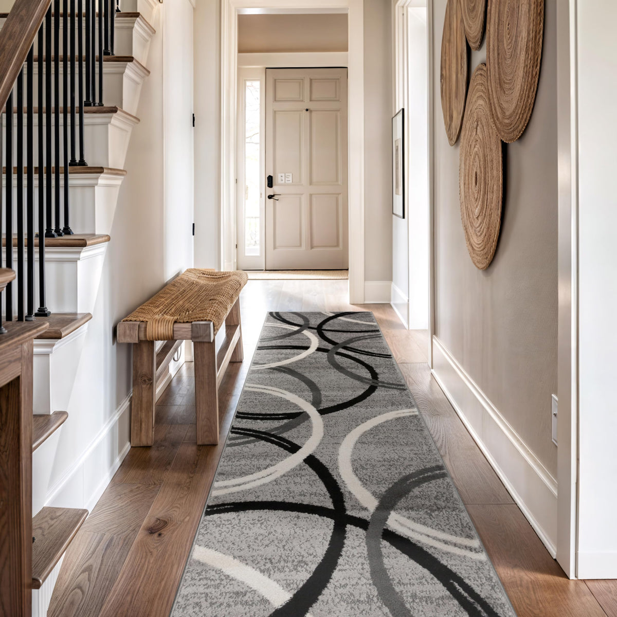 Rugshop Wavy Circles Fade-Resistant Living Room Area Rug Gray 5'3" x 7'3"