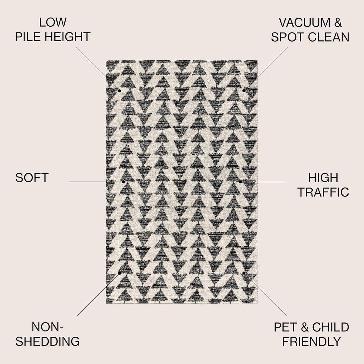 JONATHAN Y Aisha Moroccan Triangle Geometric Cream/Black Indoor Area Rug, 8x10, Contemporary, Modern, Easy-Cleaning for Living Room, Bedroom, Kitchen, Pet Friendly, Non-Shedding (MOH206A-8)