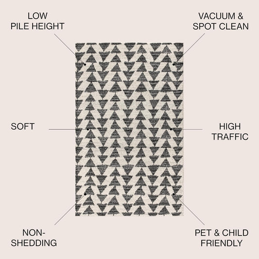 JONATHAN Y Aisha Moroccan Triangle Geometric Cream/Black Indoor Area Rug, 8x10, Contemporary, Modern, Easy-Cleaning for Living Room, Bedroom, Kitchen, Pet Friendly, Non-Shedding (MOH206A-8)