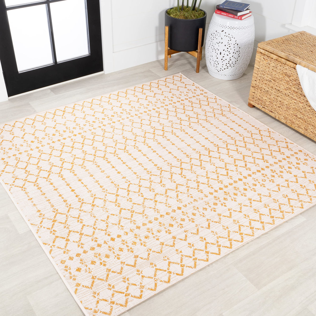 JONATHAN Y Moroccan Geometric Indoor Outdoor Area Rug 8X10 Natural/Black, Ourika Textured Weave for Backyard, Patio, Porch, Easy-Cleaning, High Traffic, Pet-Friendly, Non-Shedding (SMB108D-8)