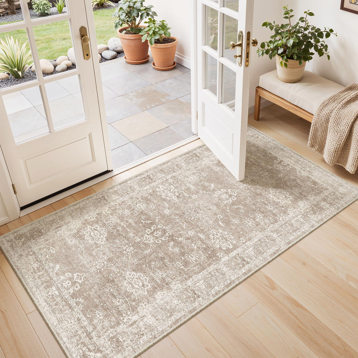 Madane 8x10 Area Rugs for Living Room, Washable Neutral Rug Brown/Sand