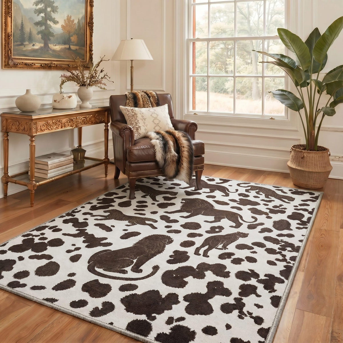 Bavni Leopard Rug 5x7 Cheetah Animal Print Rug Washable Jungle Rugs Blue