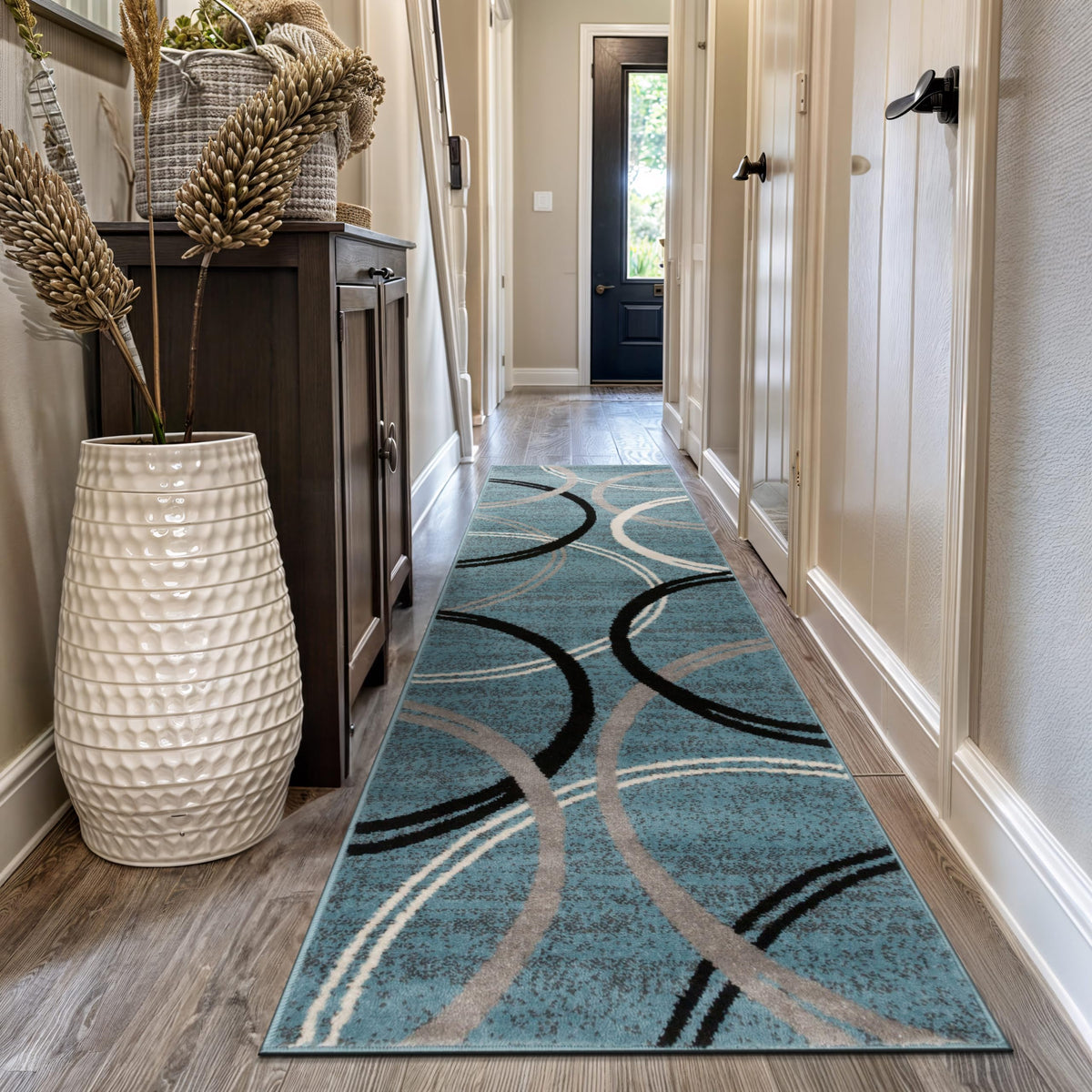 Rugshop Wavy Circles Fade-Resistant Living Room Area Rug Gray 5'3" x 7'3"