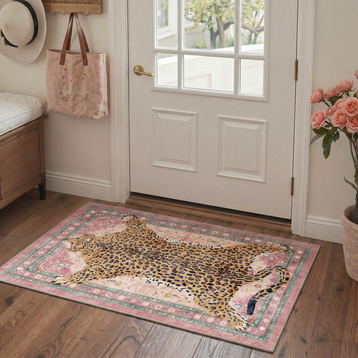 Bavni Leopard Rug 5x7 Cheetah Animal Print Rug Washable Jungle Rugs Blue