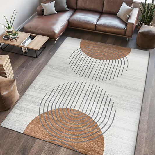 JONATHAN Y Machine Washable Cream/Terra Indoor Area Rug 4X6 ft, Kallax Geometric Modern Low-Pile for Living Room, Bedroom, Kitchen, Office, Easy-Cleaning, Pet-Friendly, Non-Shedding WSH311A-4