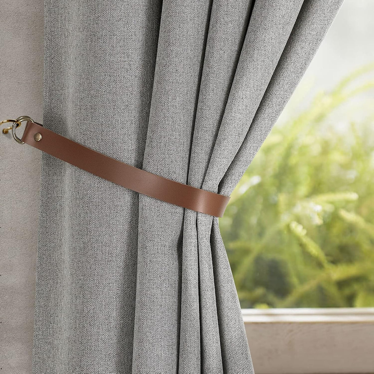 HOME QUEEN Faux Leather Curtain Tiebacks with Hooks, 2 Pack, Chocolate
