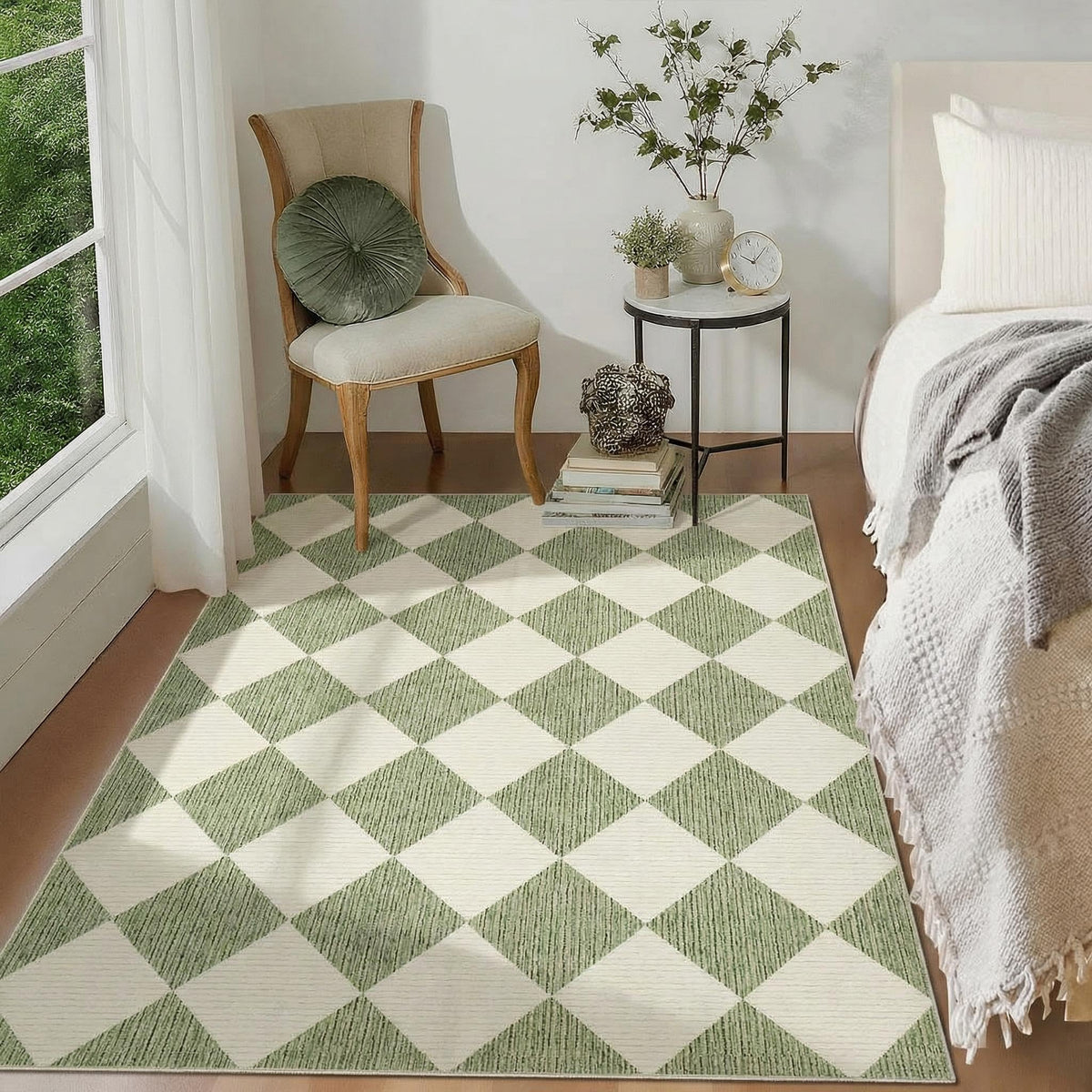 GarveeHome 5x7 Checkered Area Rug Black and Brown Washable Living Room Rug