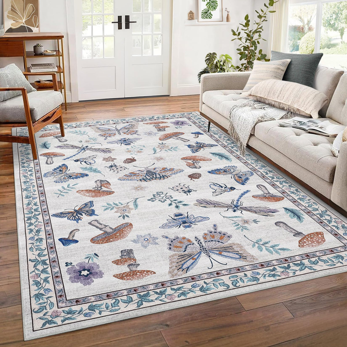 ROYHOME Mushroom Insect Washable Rug 5x7 for Bedroom Living Room Brown