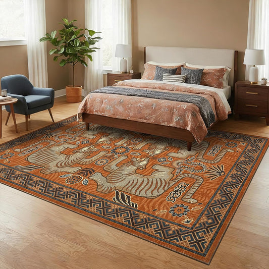 GarveeHome Tiger 8x10 Area Rugs Boho Washable Vintage Non Slip Living Room