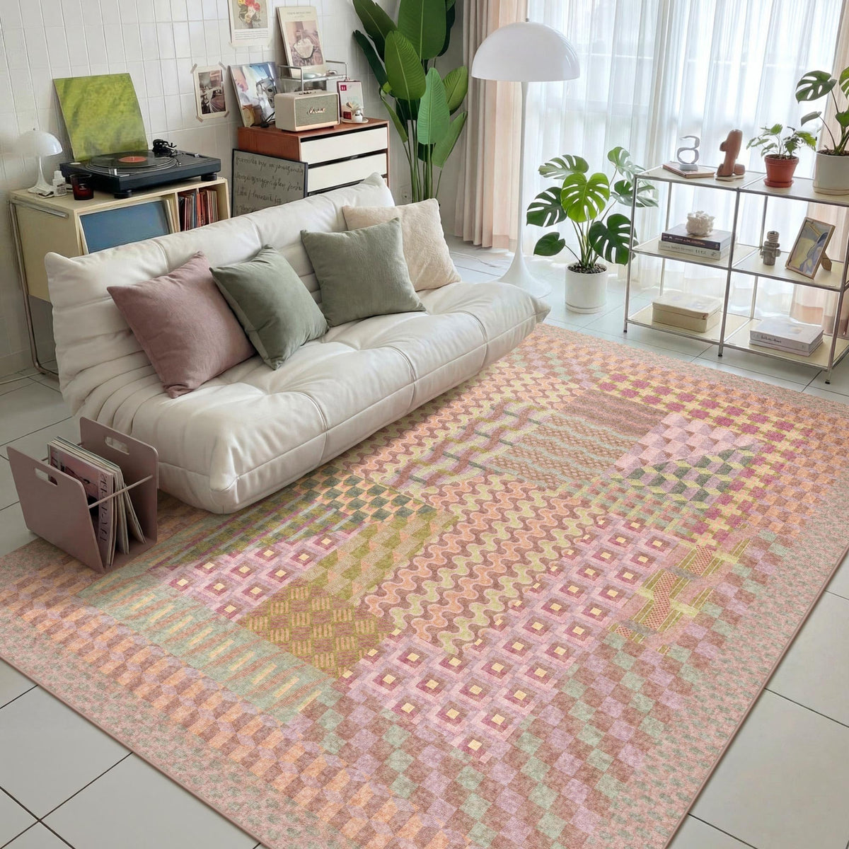 Kokia 8x10 Modern Geometric Washable Rug for Living Room Bauhaus Multicolor