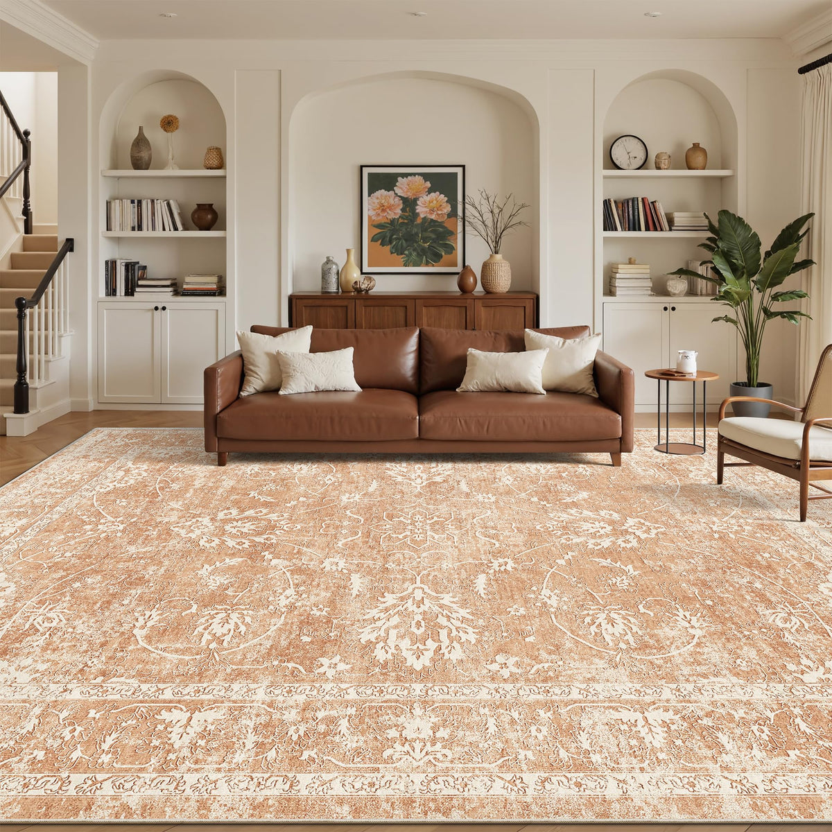 Madane 8x10 Area Rugs for Living Room, Washable Neutral Rug Brown/Sand