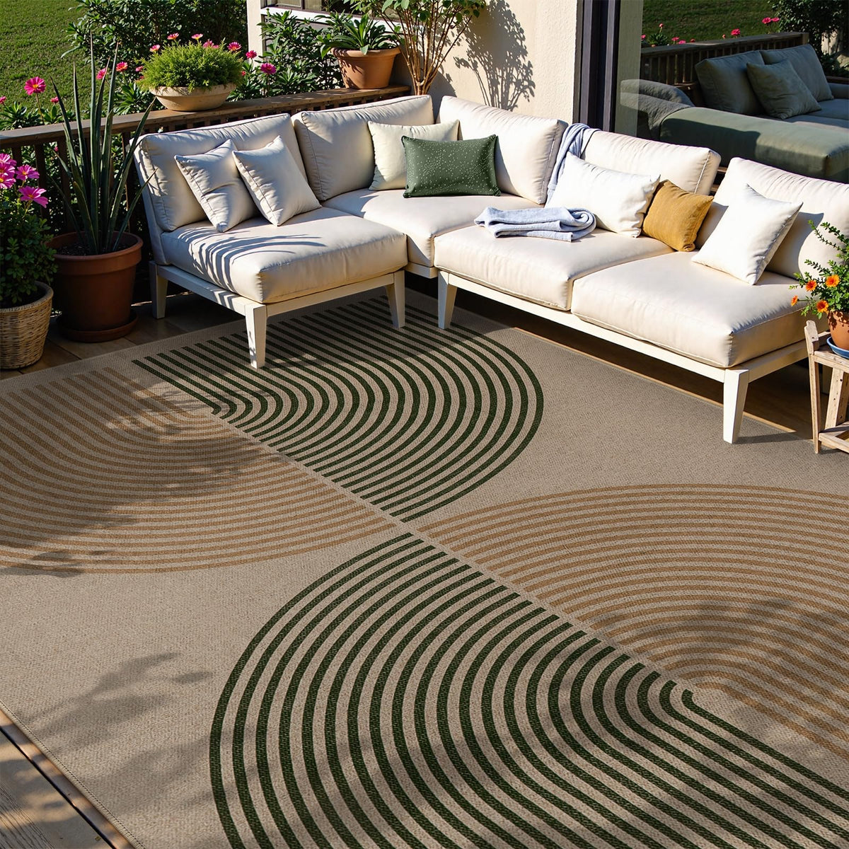 Lahome Modern Rainbow Easy Jute Carpet, Washable 5x7 Area Rugs for Living Room Patio Black Farmhouse Indoor Outdoor Rugs, Contemporary Natural Non Slip Floor Carpet for Office RV Backyard