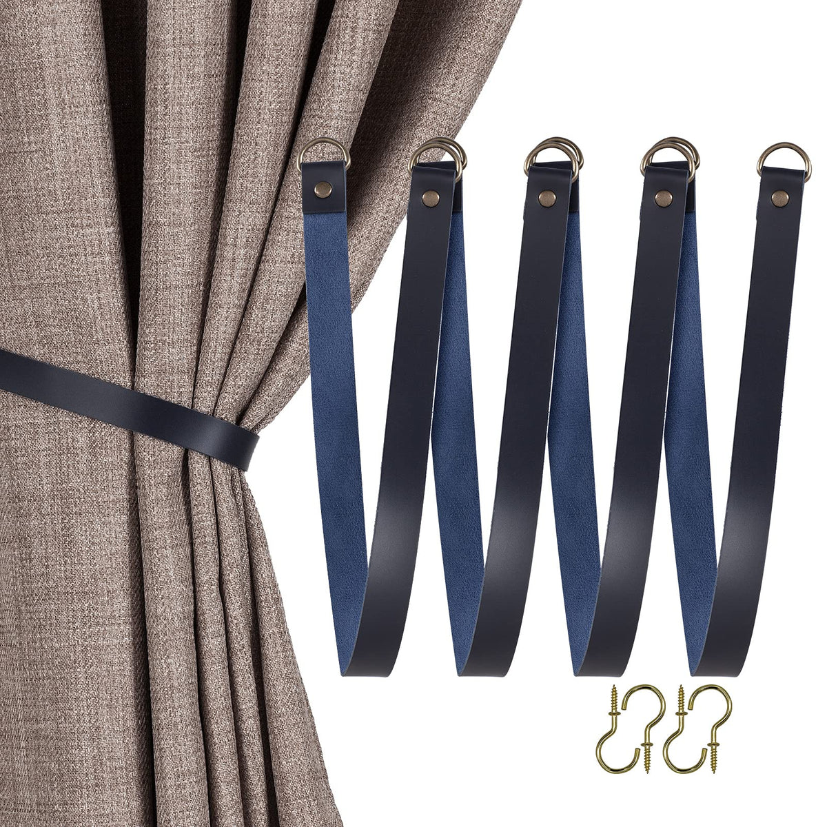 HOME QUEEN Faux Leather Curtain Tiebacks with Hooks, 2 Pack, Chocolate