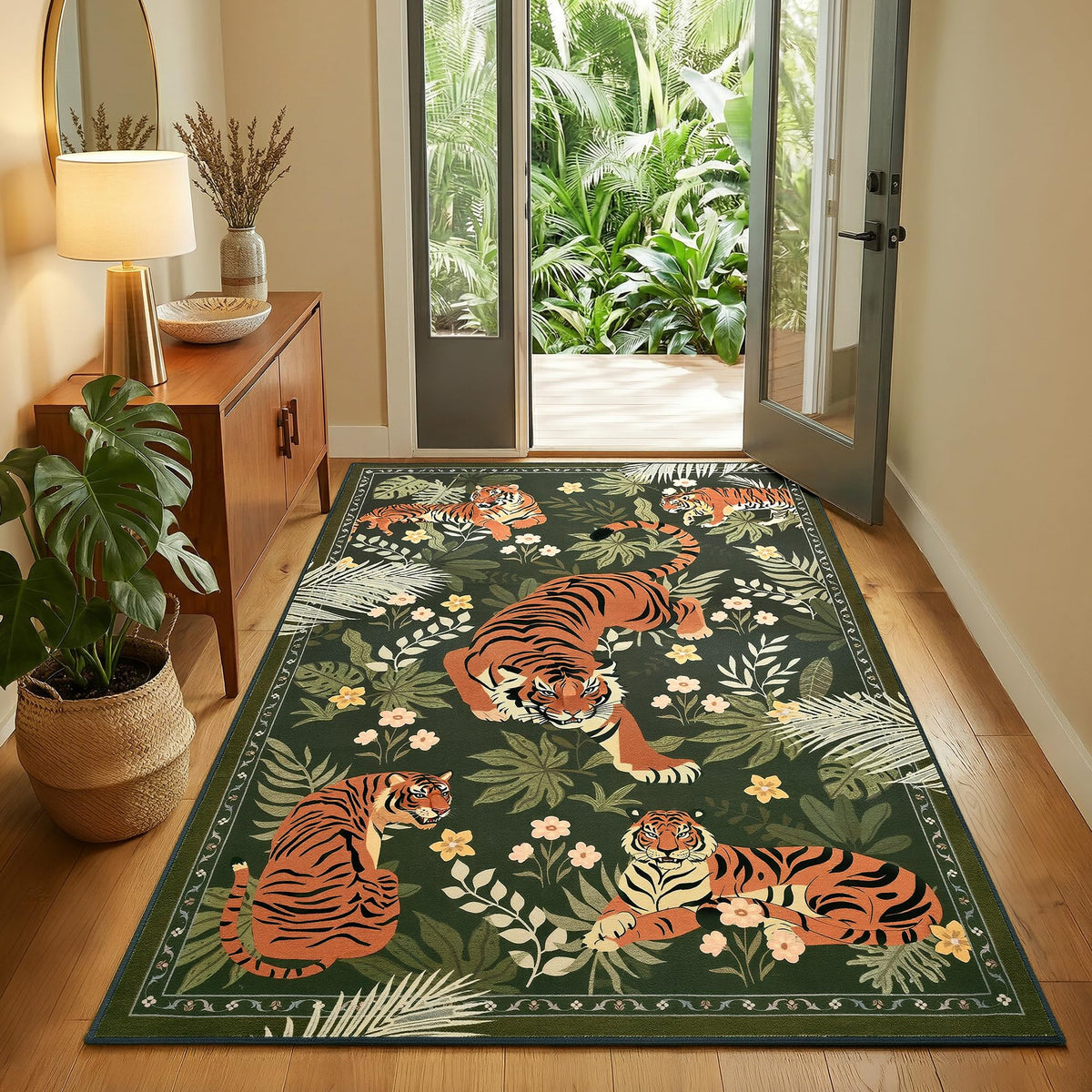 Zentavio Tiger Area Rug 6x9, Vintage Safari Animal Print Rug, Washable Non Slip Boho Camel Carpet for Living Room Bedroom