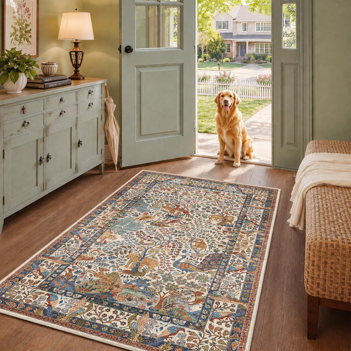 5x7 Washable Area Rug Vintage Animals Print Boho Indoor Carpet