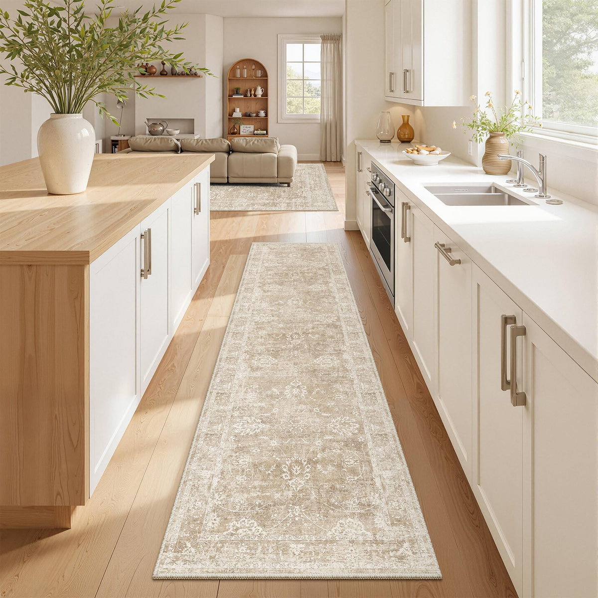 Madane 8x10 Area Rugs for Living Room, Washable Neutral Rug Brown/Sand