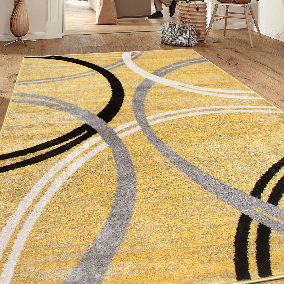 Rugshop Wavy Circles Fade-Resistant Living Room Area Rug Gray 5'3" x 7'3"