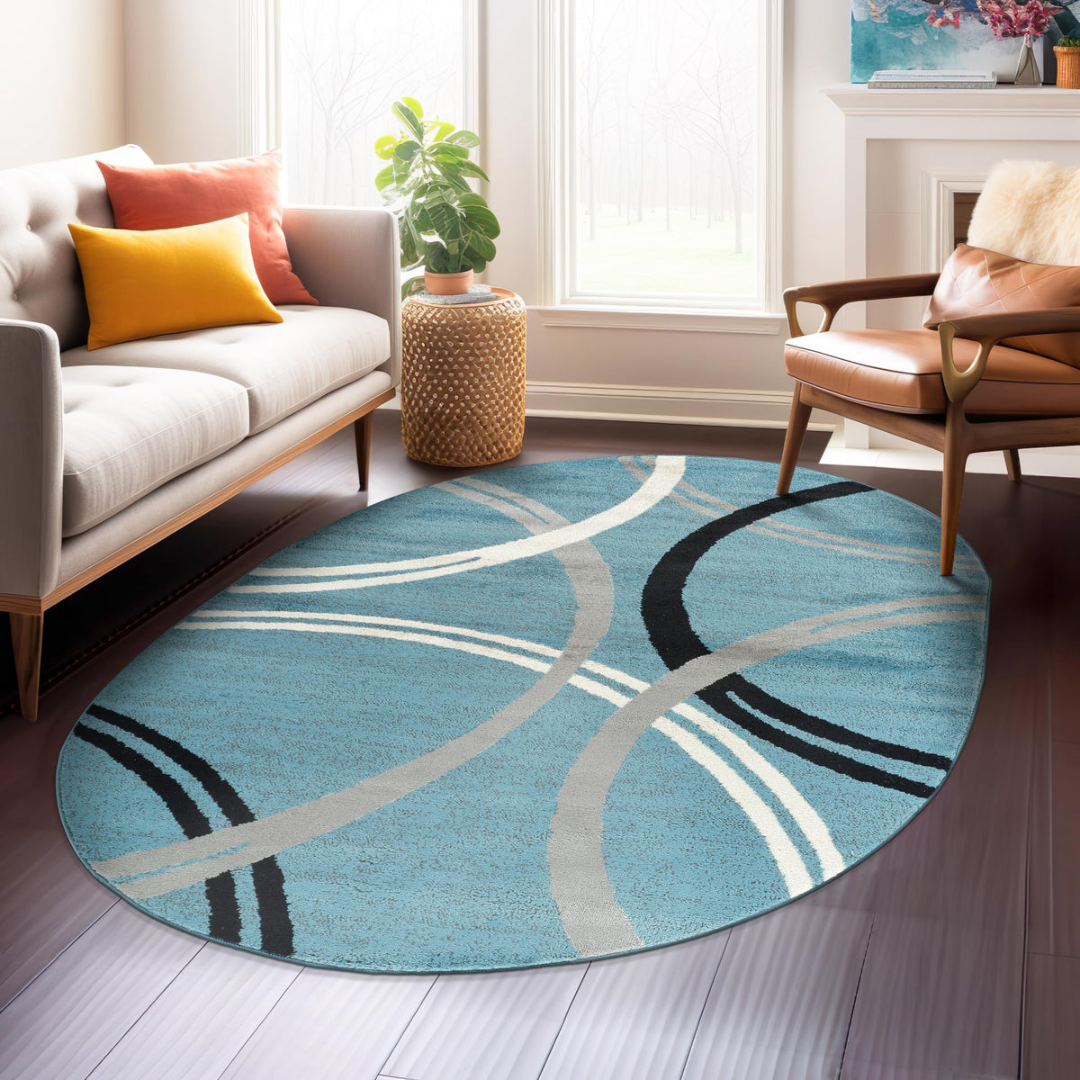 Rugshop Wavy Circles Fade-Resistant Living Room Area Rug Gray 5'3" x 7'3"