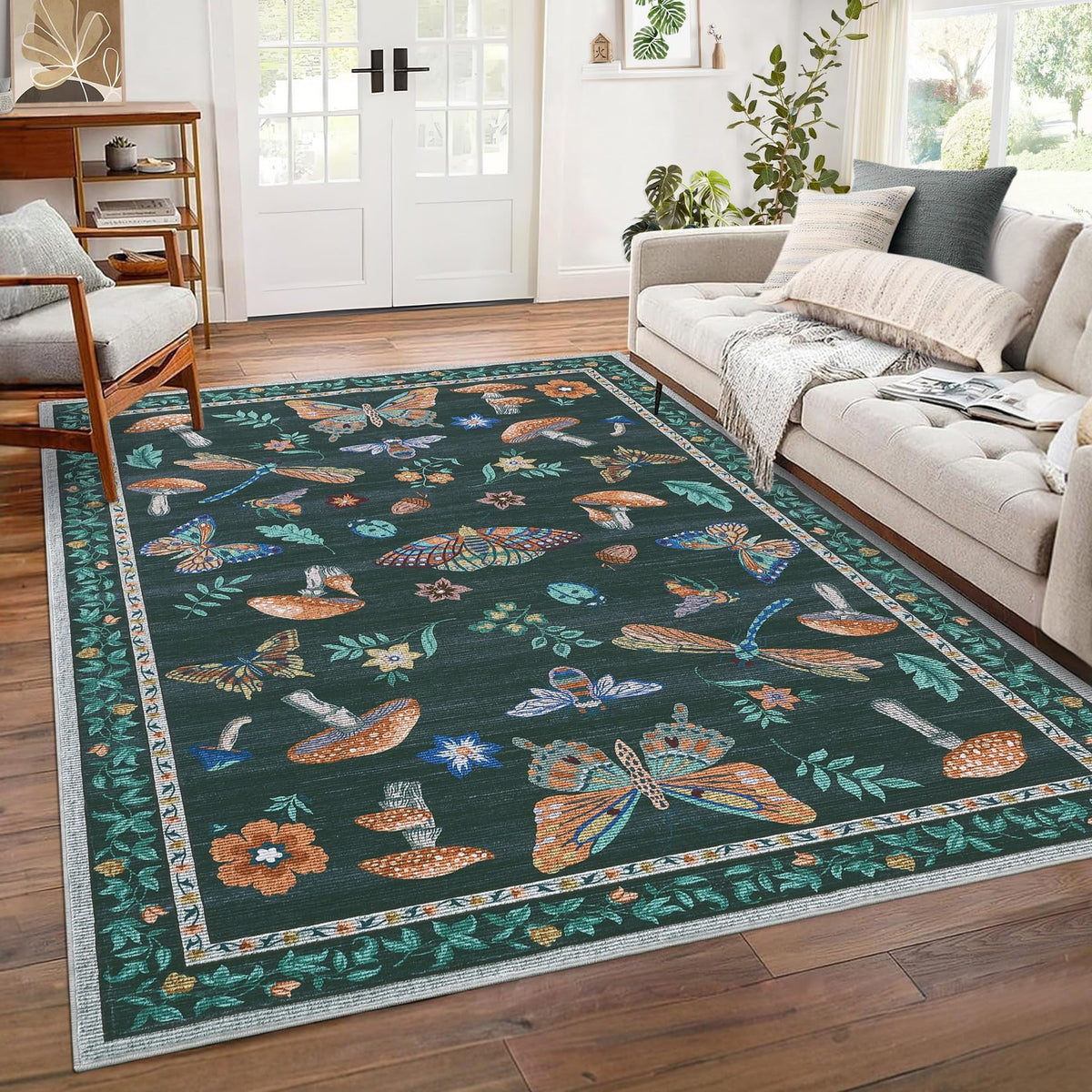 ROYHOME Mushroom Insect Washable Rug 5x7 for Bedroom Living Room Brown
