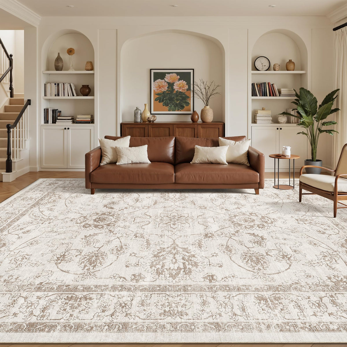 Madane 8x10 Area Rugs for Living Room, Washable Neutral Rug Brown/Sand