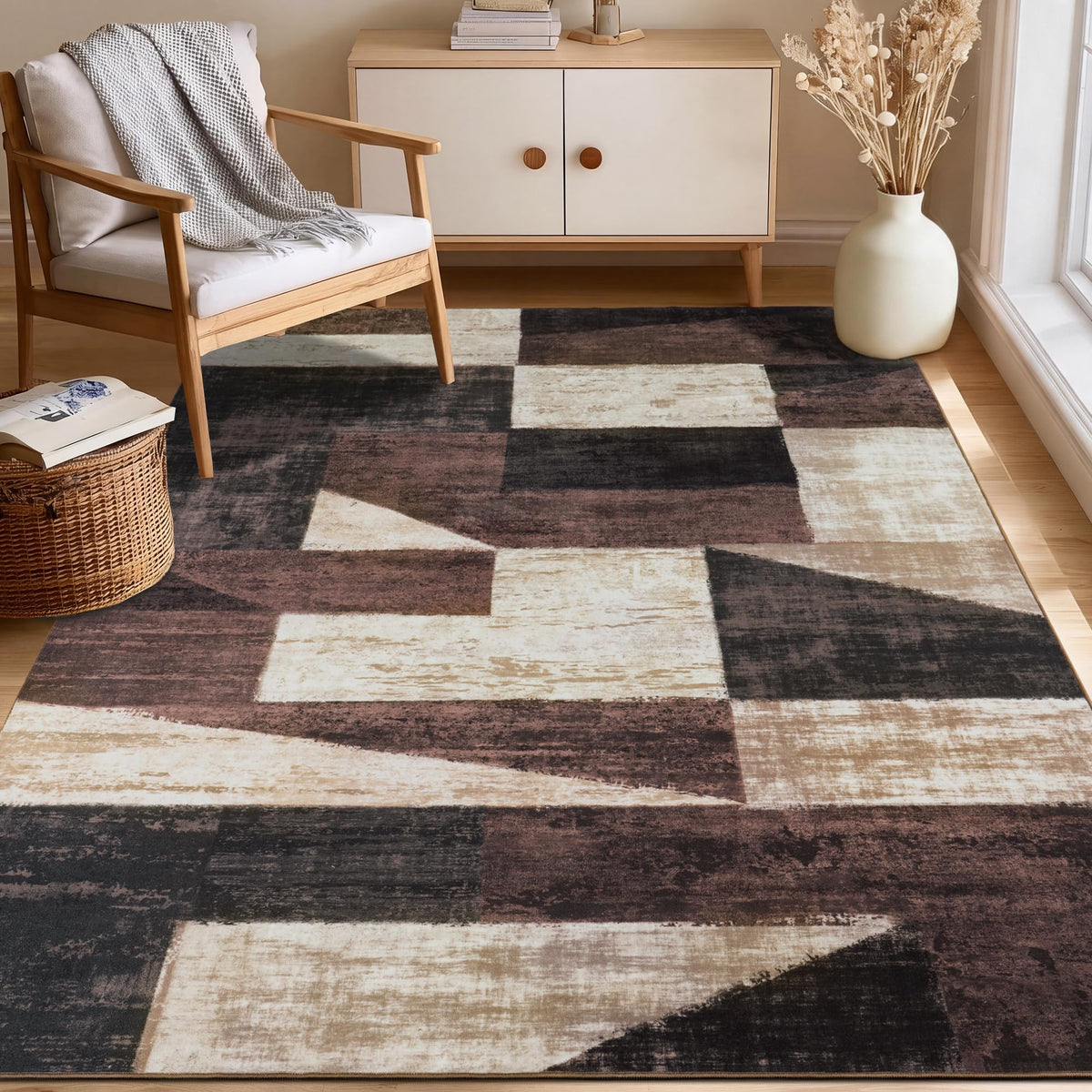 Mugorn Modern Geometric Living Room Rug, Soft Washable 4x6 Area Rug