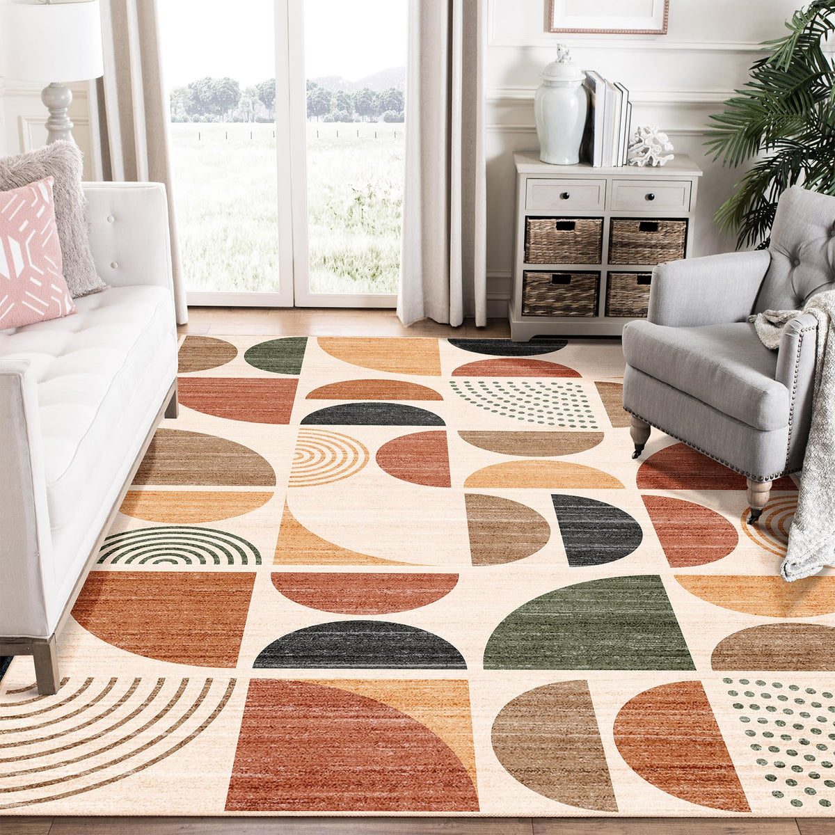 MUJOO 5x7 Area Rugs Washable,Boho Rugs Non Slip Modern Abstract Large