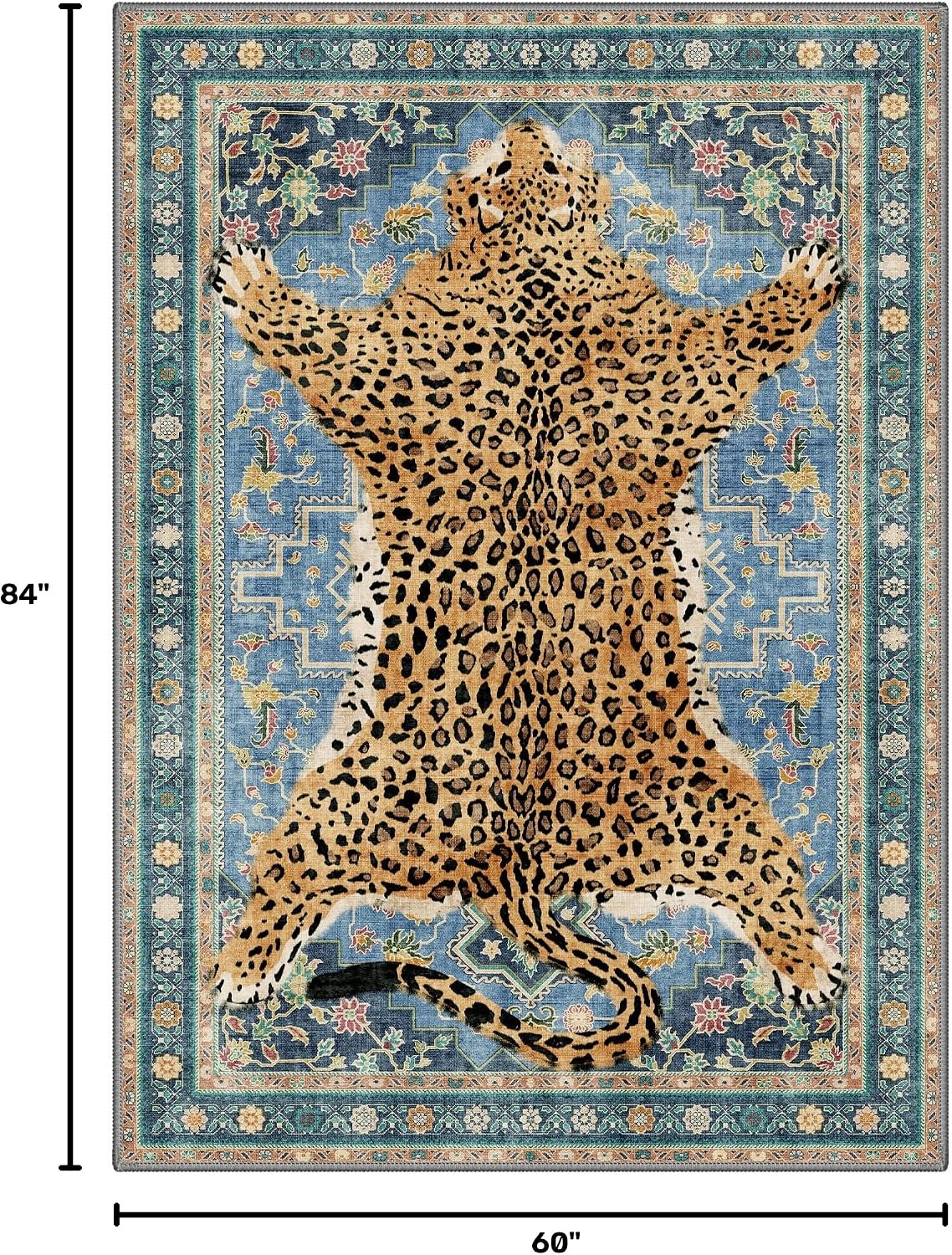 Bavni Leopard Rug 5x7 Cheetah Animal Print Rug Washable Jungle Rugs Blue