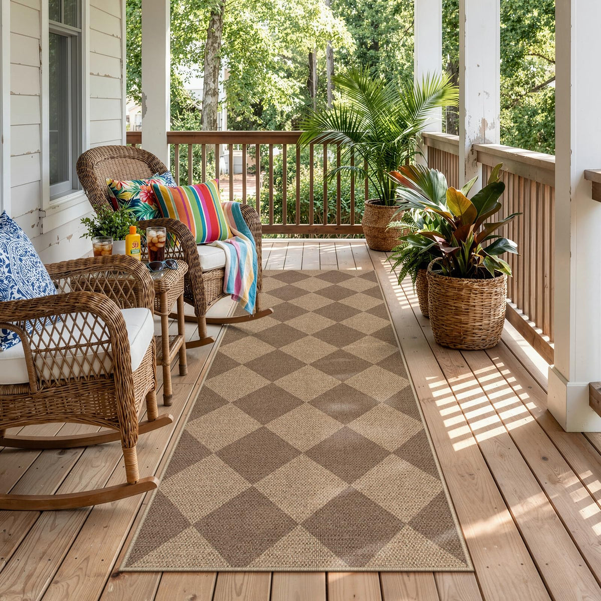 Lahome Checkered Easy Jute 5x7 Area Rugs, Washable Outdoor Patio Rug for Living Room Diamond Indoor Outdoor Carpet, Farmhouse Geometric Non Slip Black Carpet for Backyard Dining Room