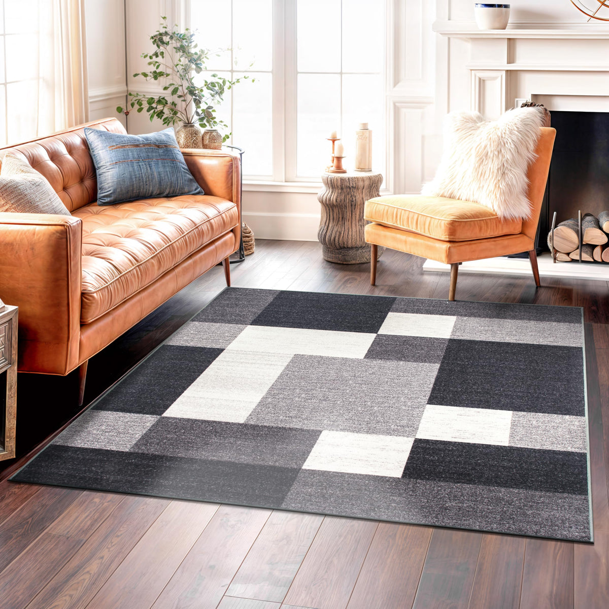 Rugshop Geometric Boxes Non-Slip Contemporary Area Rug Blue 5'3" x 7'3"