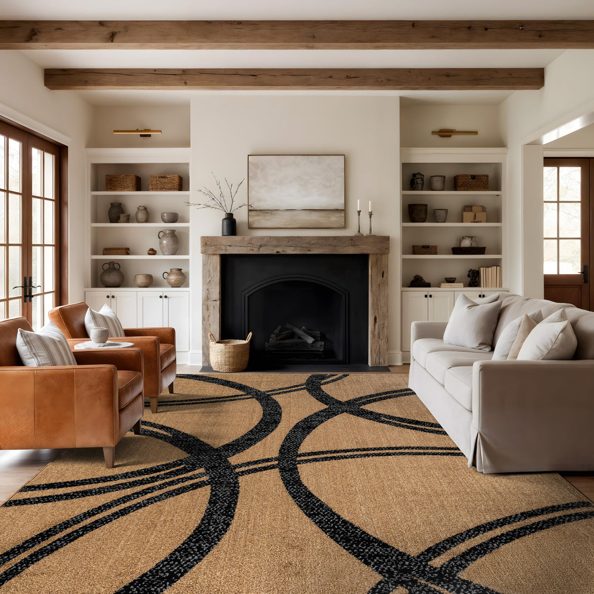 Rugshop Wavy Circles Fade-Resistant Living Room Area Rug Gray 5'3" x 7'3"