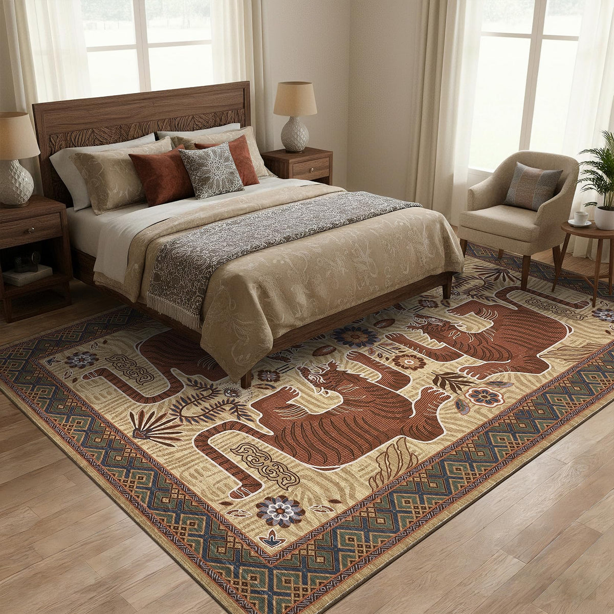 GarveeHome Tiger 8x10 Area Rugs Boho Washable Vintage Non Slip Living Room