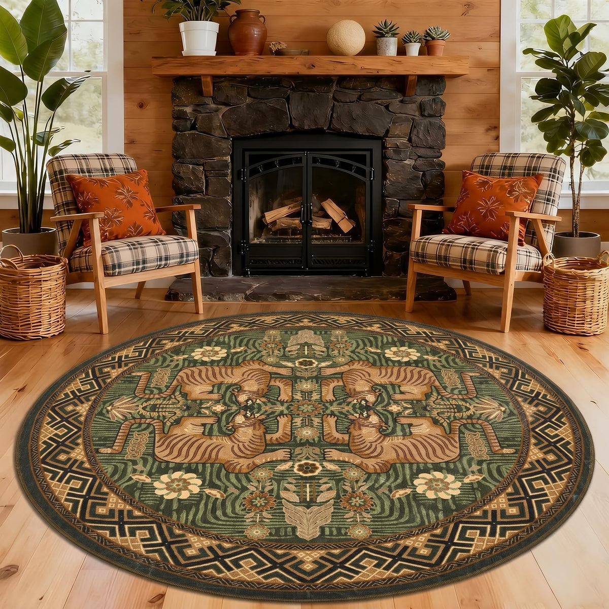 GarveeHome Tiger 8x10 Area Rugs Boho Washable Vintage Non Slip Living Room