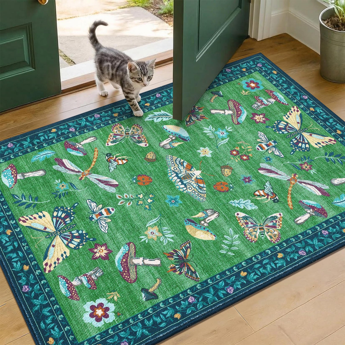 ROYHOME Mushroom Insect Washable Rug 5x7 for Bedroom Living Room Brown