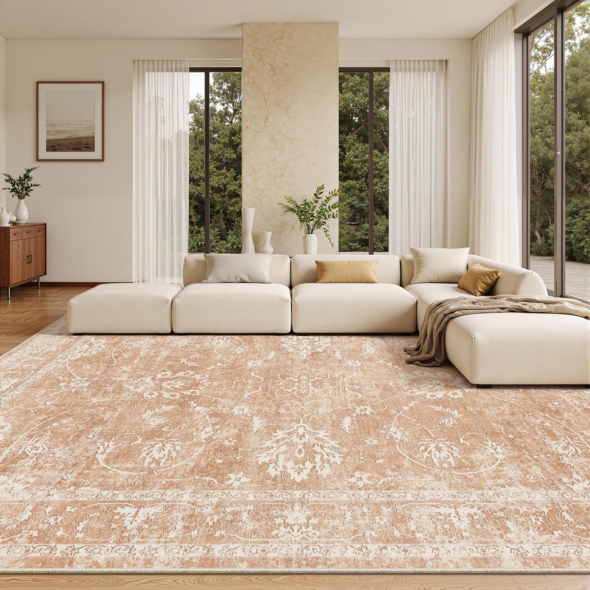 Madane 8x10 Area Rugs for Living Room, Washable Neutral Rug Brown/Sand