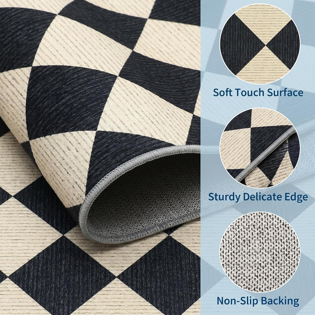 GarveeHome 5x7 Checkered Area Rug Black and Brown Washable Living Room Rug