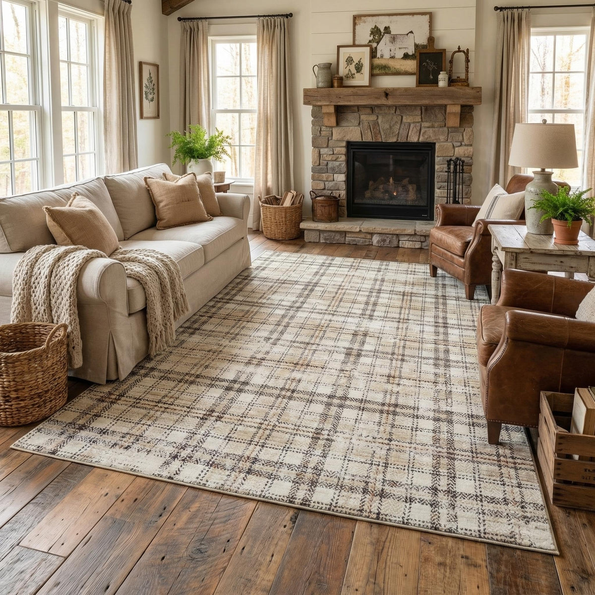 Large Living Room Rugs 8x10 Area Rugs Machine Washable Modern Geometric Neutral Rug Non Slip Low Pile Farmhouse Stain Resistant Carpet for Bedroom Nursery Classroom Dorm 8'x10' Multi