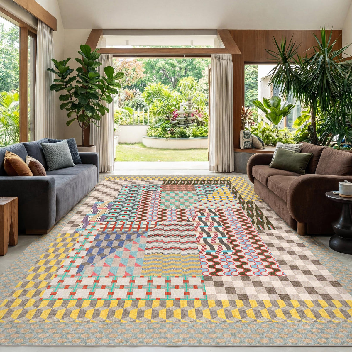 Kokia 8x10 Modern Geometric Washable Rug for Living Room Bauhaus Multicolor