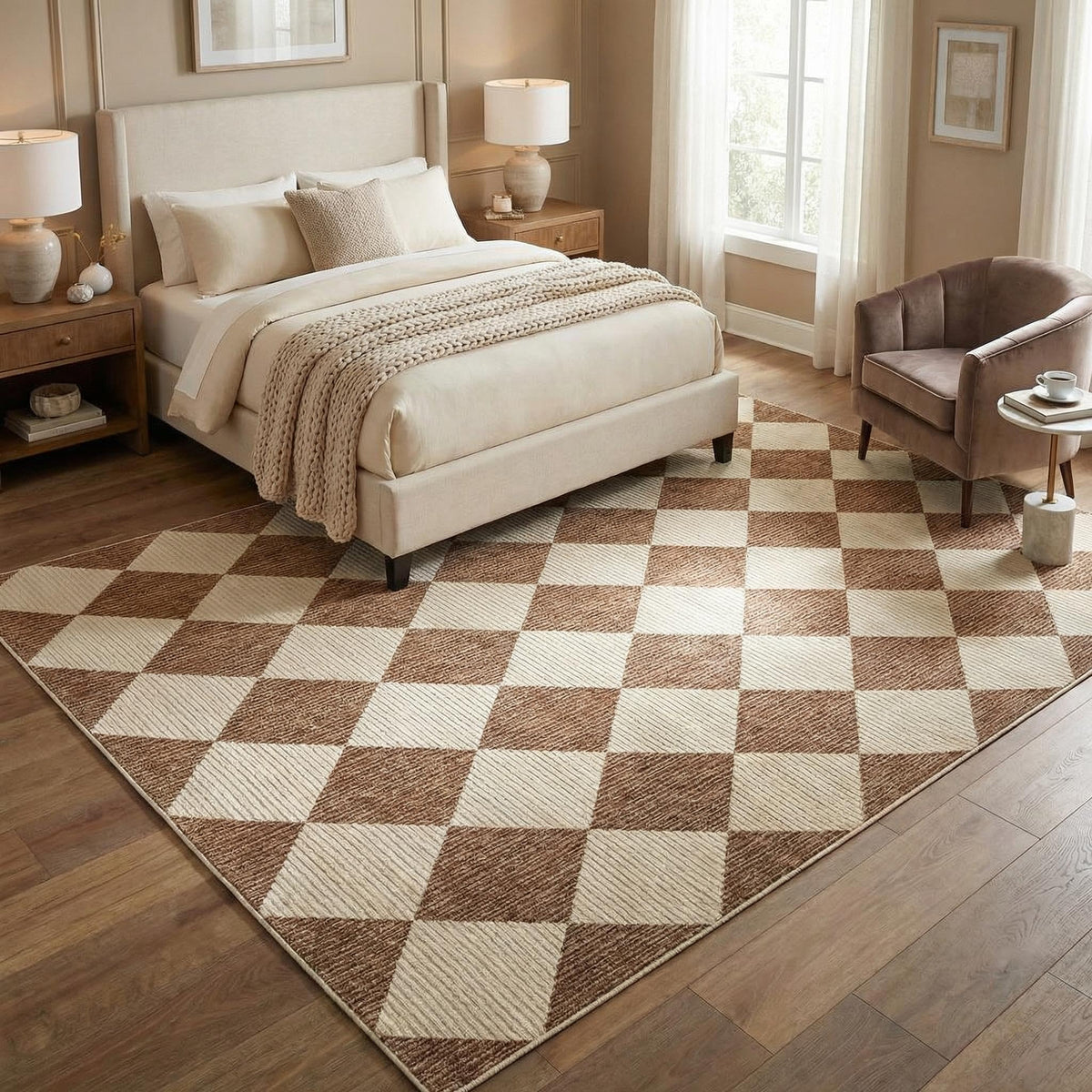 GarveeHome 5x7 Checkered Area Rug Black and Brown Washable Living Room Rug