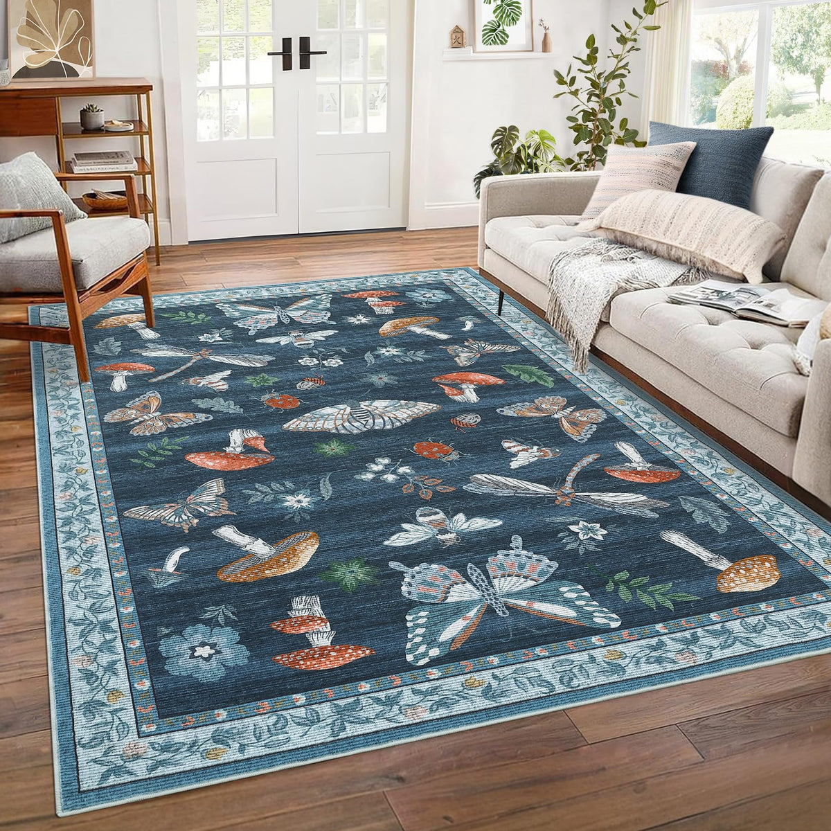 ROYHOME Mushroom Insect Washable Rug 5x7 for Bedroom Living Room Brown