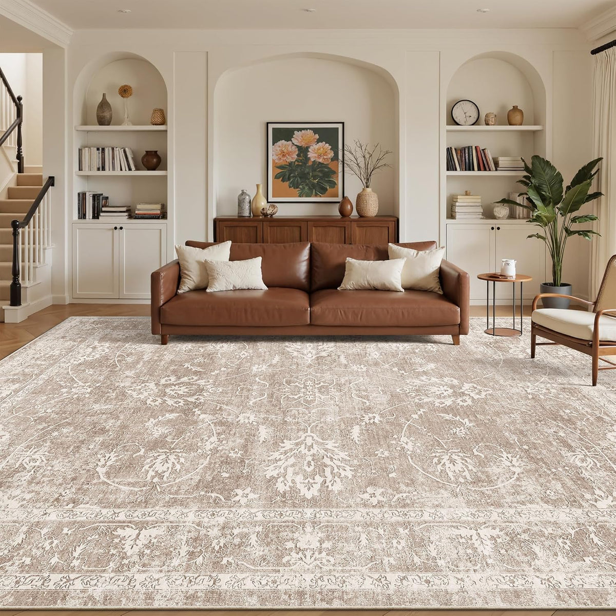 Madane 8x10 Area Rugs for Living Room, Washable Neutral Rug Brown/Sand