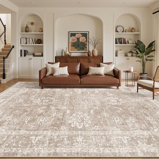 Madane 8x10 Area Rugs for Living Room, Washable Neutral Rug Brown/Sand