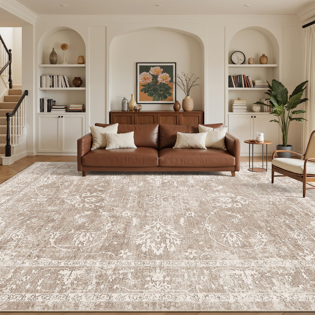 Madane 8x10 Area Rugs for Living Room, Washable Neutral Rug Brown/Sand