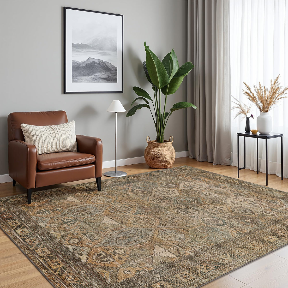 8x10 Area Rug Washable Rug for Living Room Bedroom Non Slip Carpet Taupe