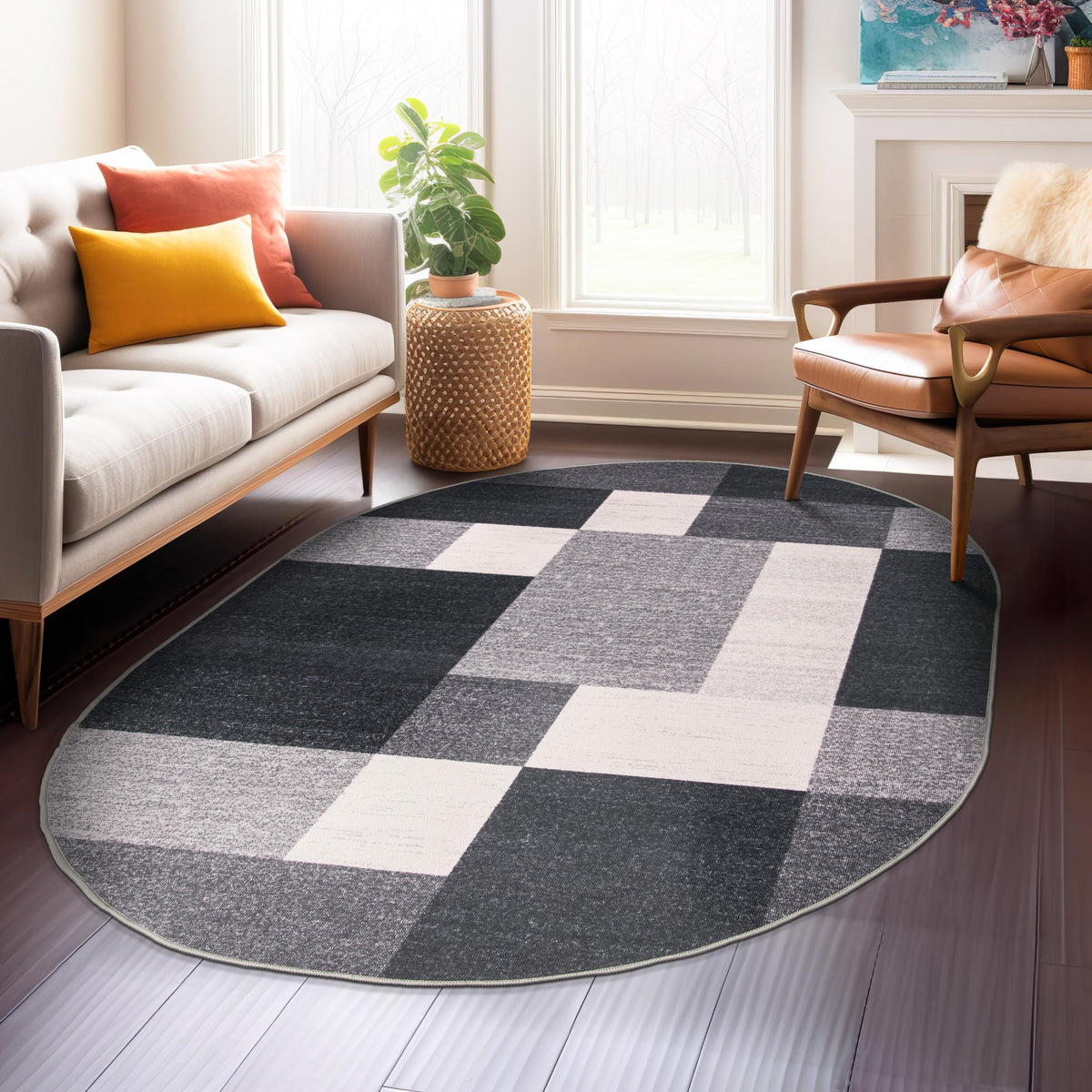 Rugshop Geometric Boxes Non-Slip Modern Area Rug Red 5'3" x 7'3"