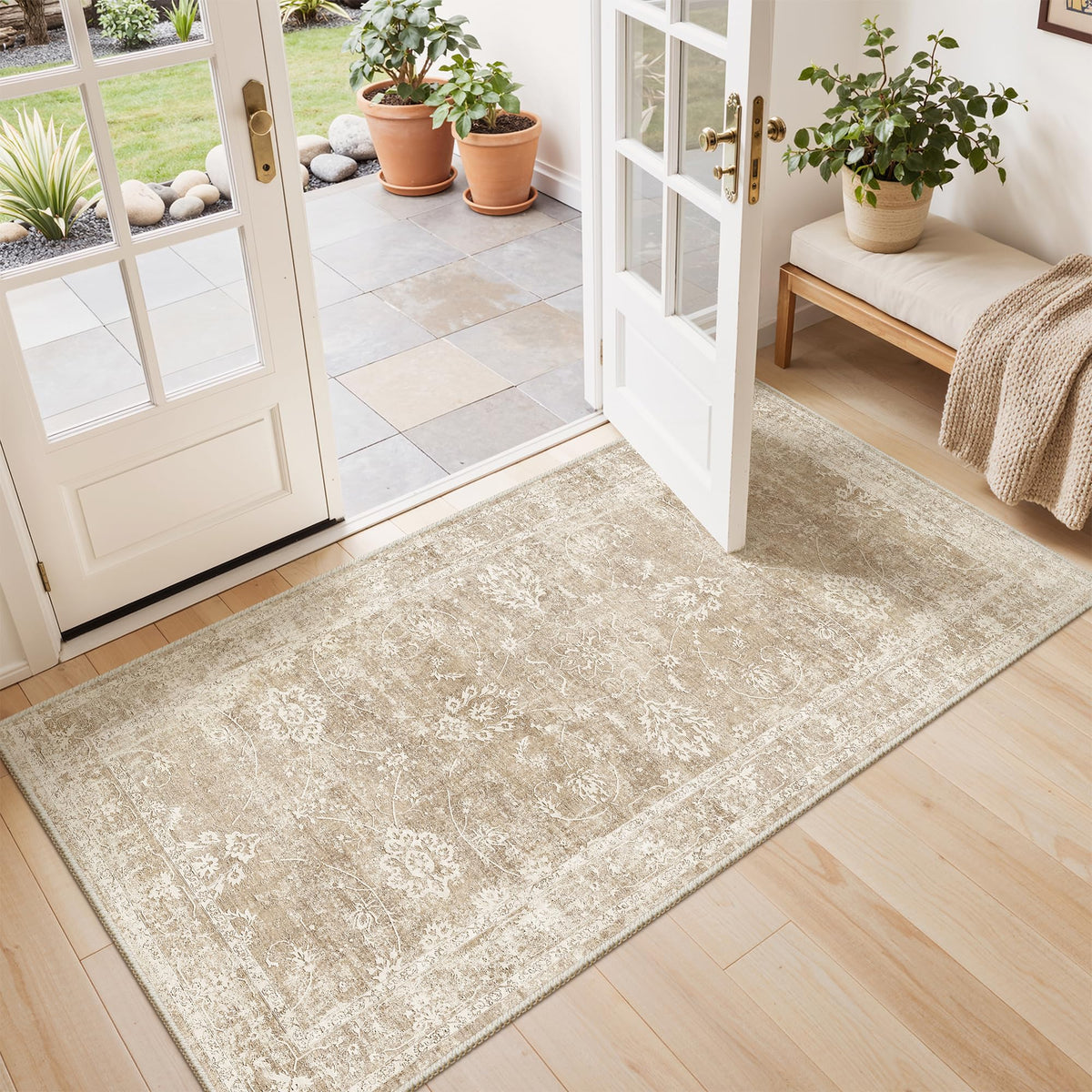 Madane 8x10 Area Rugs for Living Room, Washable Neutral Rug Brown/Sand