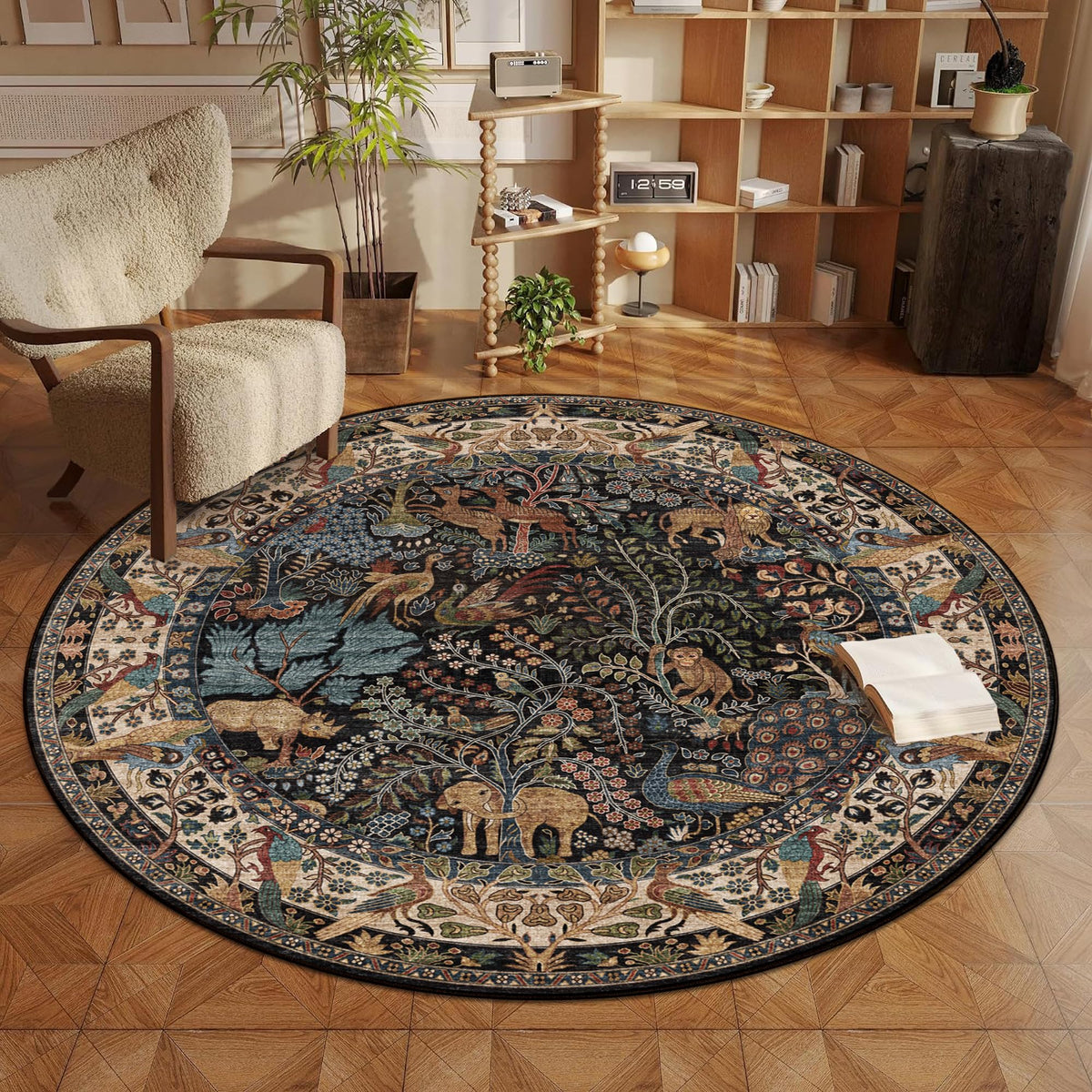 5x7 Washable Area Rug Vintage Animals Print Boho Indoor Carpet