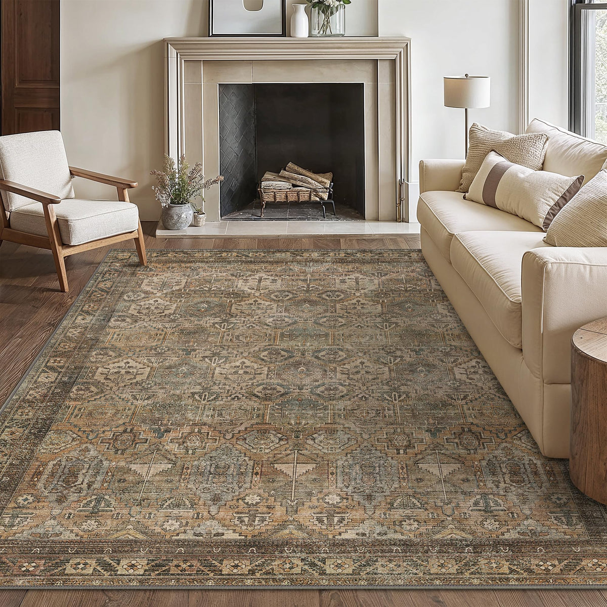 8x10 Area Rug Washable Rug for Living Room Bedroom Non Slip Carpet Taupe
